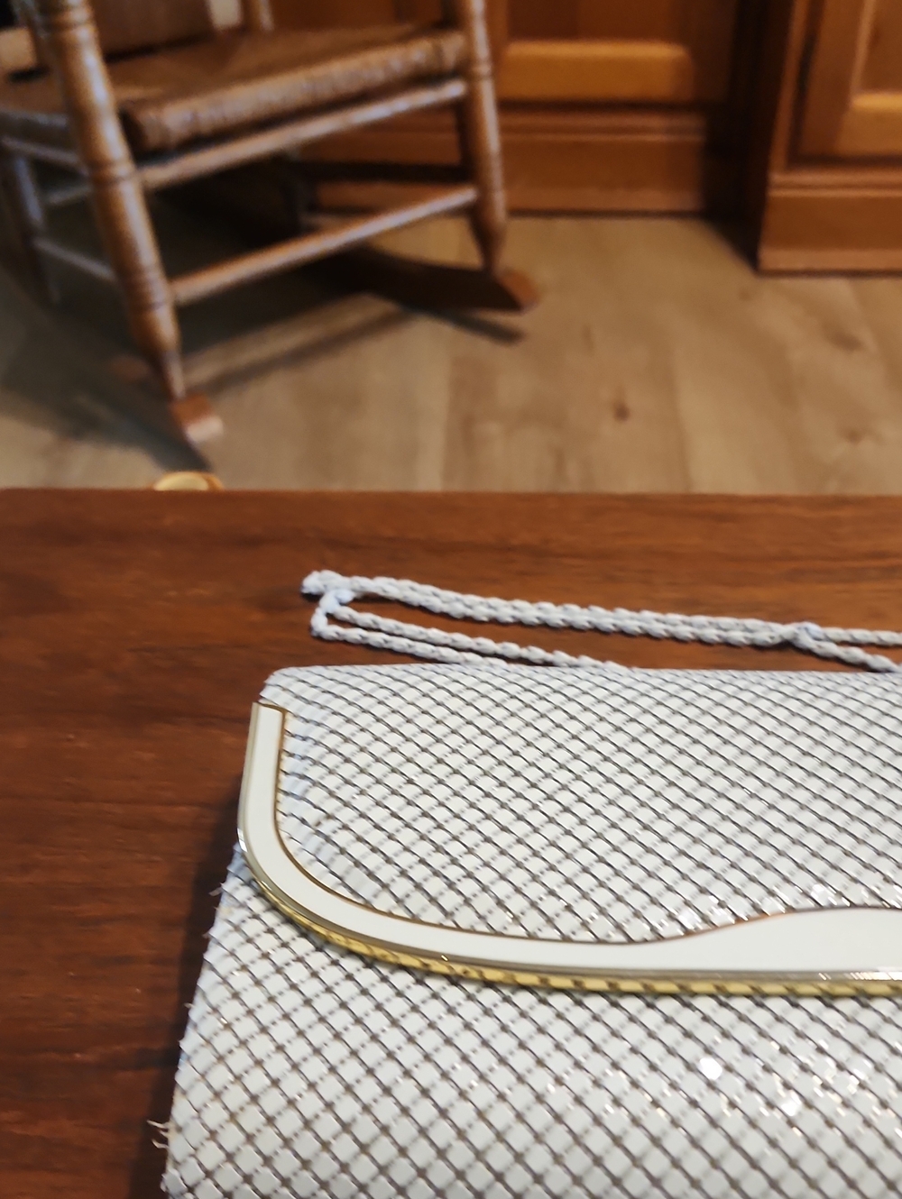 Vintage Elka White Mesh Envelope Envelope Bag with Gold Trim